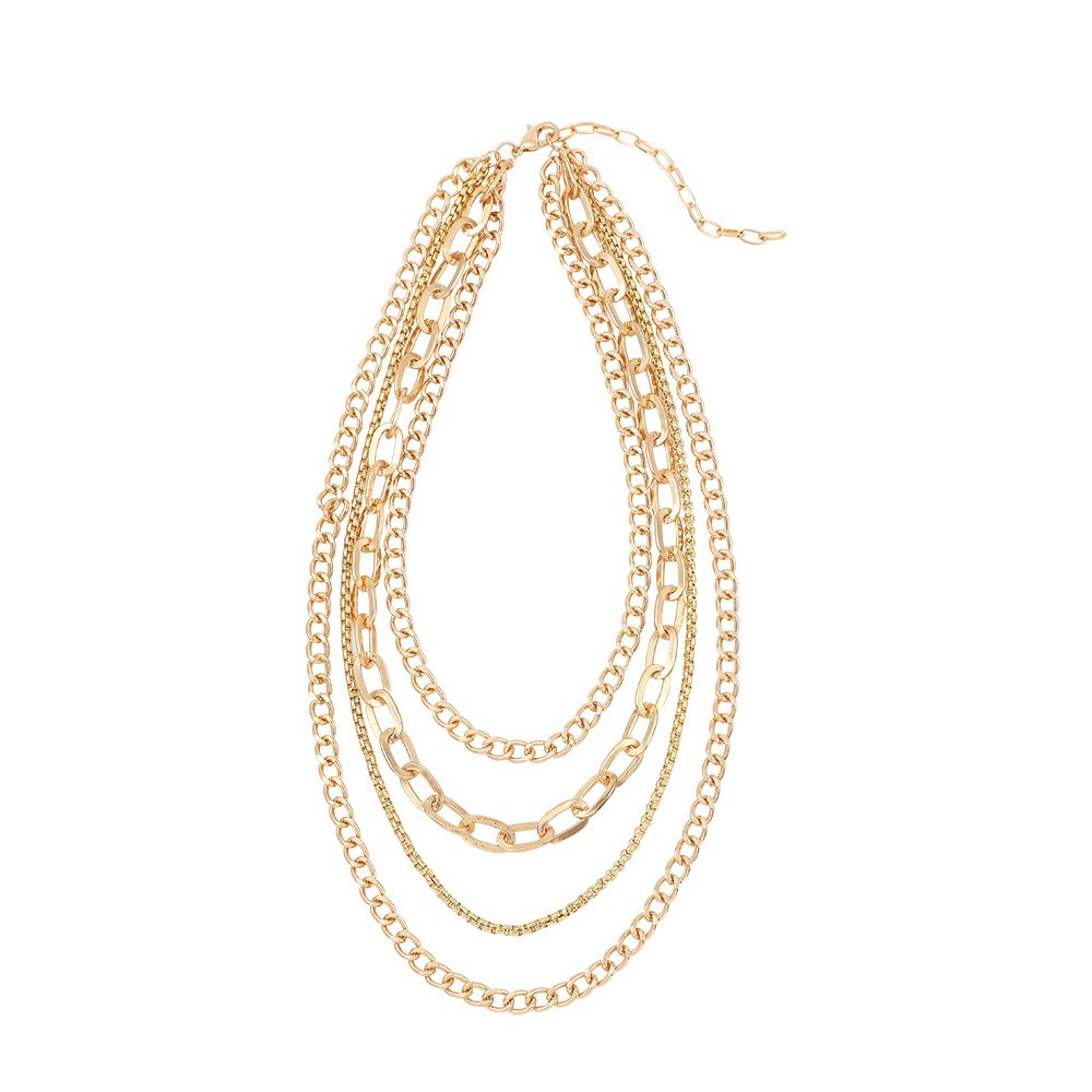Cross Border New Fashionable Multi-layer Necklace Retro Personality Generous Metal Thick and Thin Chain Necklace Women's Accessories