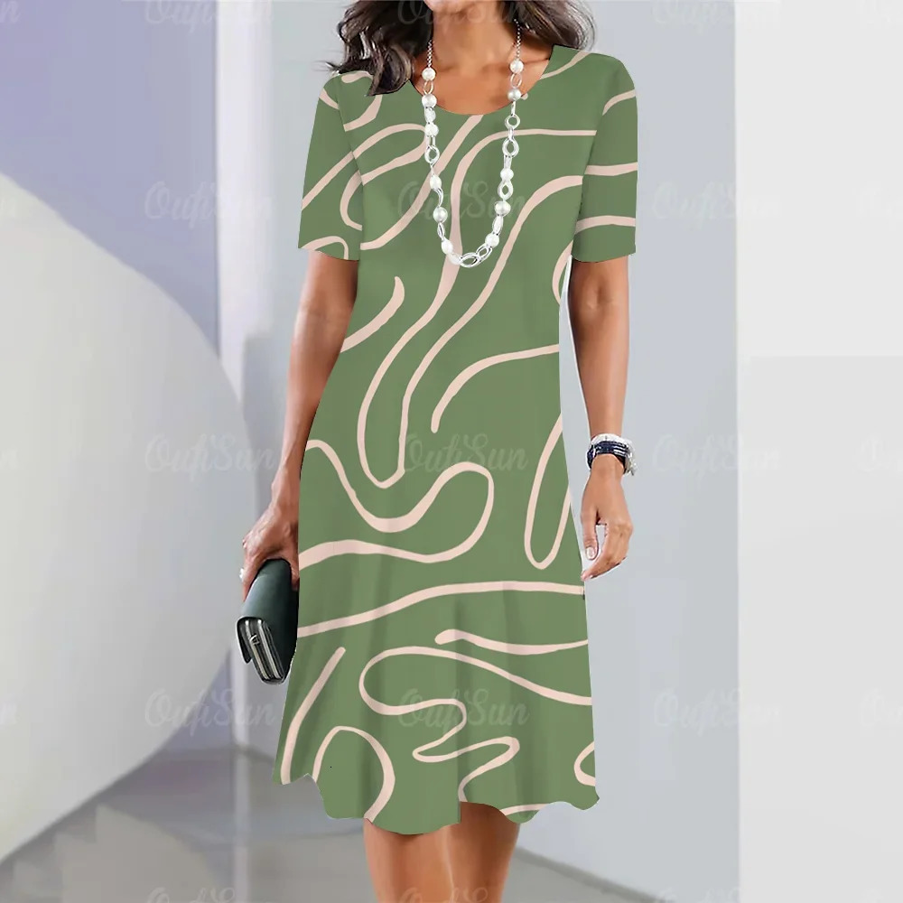 Sleeve Summer Dresses Y2k Fashion Womens Plus Size Clothing Gradient Printing Elegant Casual O Neck Short 240408