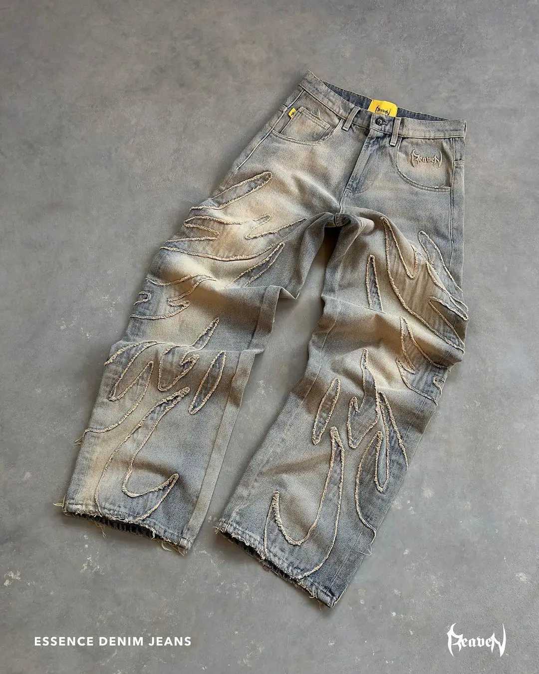 Streetwear Retro Ripped Jeans Y2K Mens Womens Rock Hip Hop Ripped Design Retro Baggy Jeans Pants High Waist Wide Leg Trousers LX241107