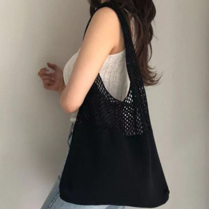 Shoulder Bag Women Large Capacity Shopper Totes Vintage Hollow Woven Underarm Knitted Handbag Ladies Summer Beach Travel Bag