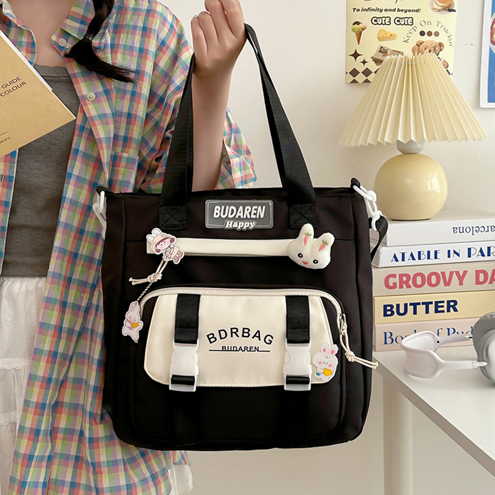 Cute Shoulder Bag Casual Messenger Bag Large Capacity Trendy Satchel Bag Adjustable Strap Contrast Color School Book Bag