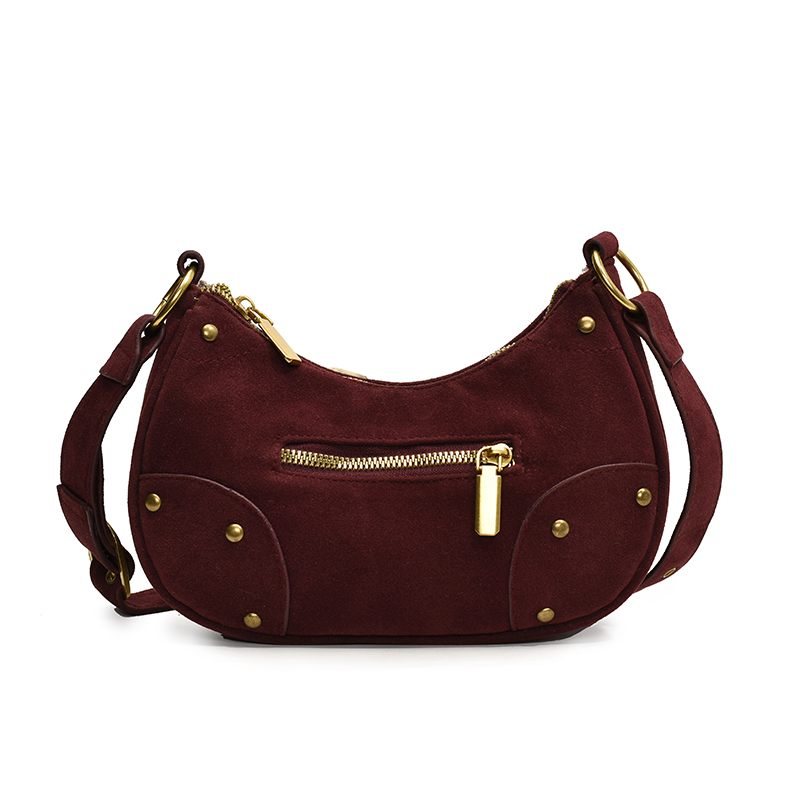 Women Frosted Dumpling Crossbody Bag Adjustable Strap Punk Rivet Sling Bag Vintage Shoulder Bag Girls Outdoor Daily Bag