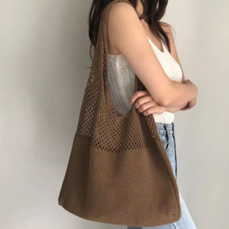 Shoulder Bag Women Large Capacity Shopper Totes Vintage Hollow Woven Underarm Knitted Handbag Ladies Summer Beach Travel Bag