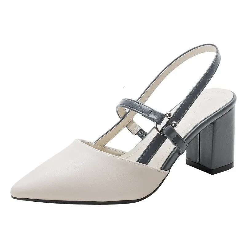 Shoes for Pumps Summer Elegant Chunky High Heels Pointed Toe Baotou Solid Ladies Shoes Female Sandals Zapatillas Mujer 2024