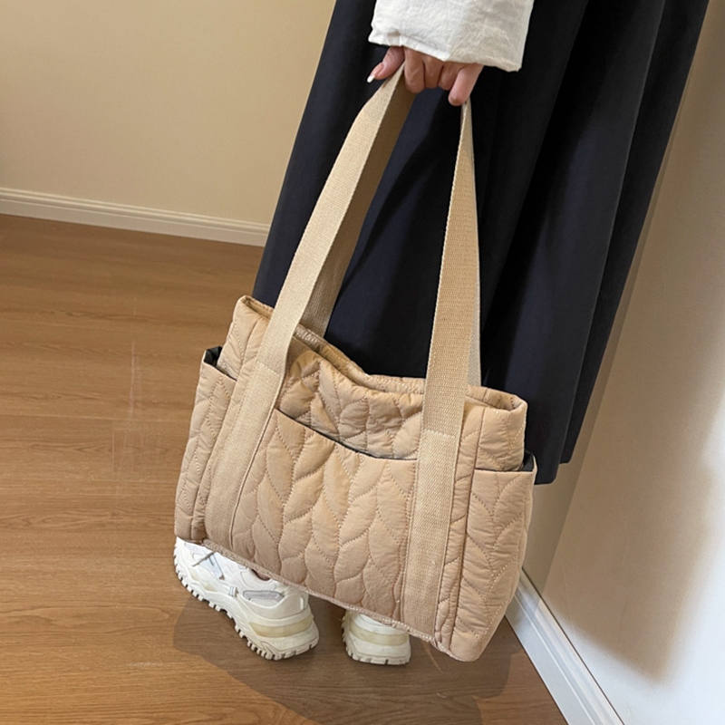 Quilted Padded Tote Bag for Women Shoulder Bag Nylon Handbag Large Handbag Down Satchel Bag Top Handle Bag Travel Bag 2024
