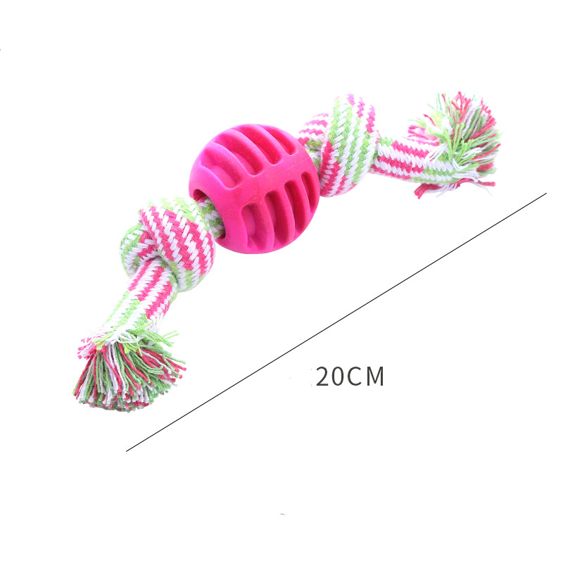 Wholesale hot sale pink blue pet tooth cleaning interactive toy durable TPR Cotton rope double knot ball pet chew toys for dogs