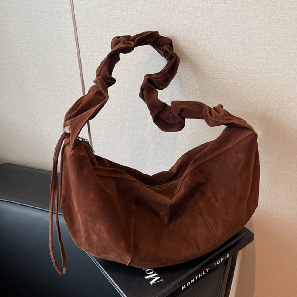 Women Suede Shoulder Bag Ruched Small Hobo Tote Handbag with Adjustable Strap Crossbody Purse Mini Clutch for Work Travel