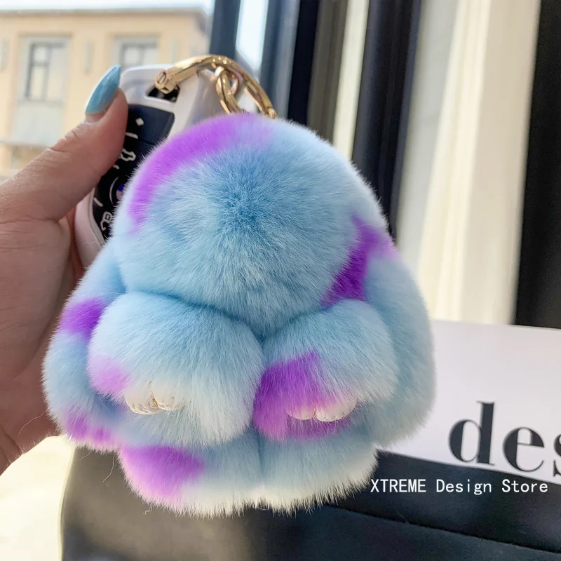 Plush Toy Bunny Real Natural Rabbit Fur Keychain Women Bag Charm Ornaments Schoolbag Pendant Car Keyring Trinkets Kids Gift