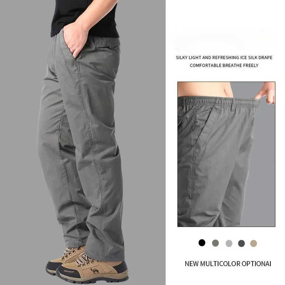 2024 Casual Pants Mens Spring Autumn Cotton Cargo Trousers Plus Size Large Sports Pants Loose Straight Man Elastic Waist Pants LX241107