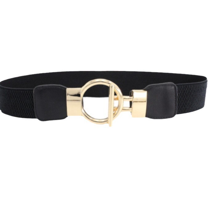 Factory direct sale in wide waist seal fashion gold round buckle simple lap hook elastic elastic waistband temperament with skirt clothes
