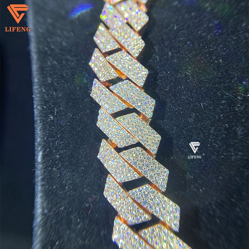 Rose Gold Plated Miami Cuban Chain Custom Name Sterg Sier With VVS Moissanite Charms Necklace And Bracelet Jewelry Set