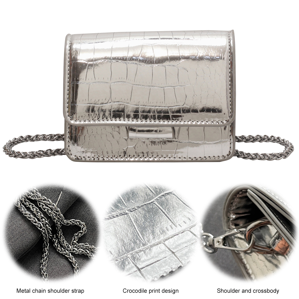 Women PU Flap Shoulder Bag Chic Hobo Bag Chain Strap Fashion Square Handbag Solid Color Small Messenger Bag for Outdoor Travel