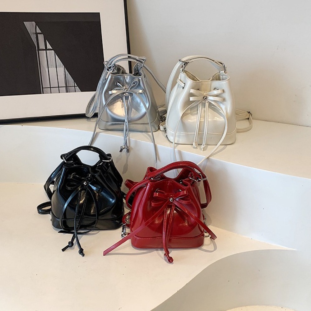 Portable Preppy PU Bowknot Backpack Solid Color Large Capacity Students Backpack Casual Sweet Shoulder Bag Unisex