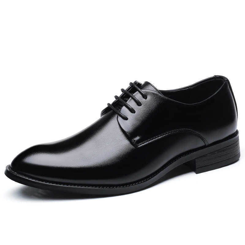 Mens Breathable Leather Shoes Formal Business Shoes Pointed Lace Up Flat Bottom Wedding Shoes Mens Plus Size