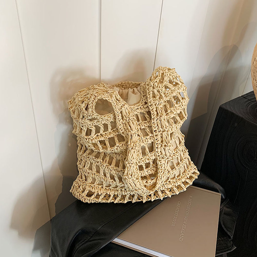 Women Straw Woven Tote Bag Fashion Woven Handbag Large Capacity Weaving Shoulder Bag with Inner Bag for Outdoor Travel