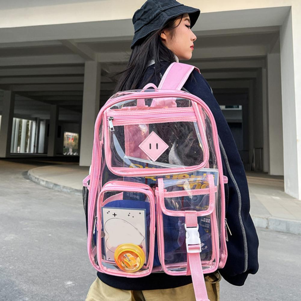 Clear Backpack with Reinforced Stitching Organizer Pouch Zipper Closure Storage Bag Large PVC Transparent See Through School Bag