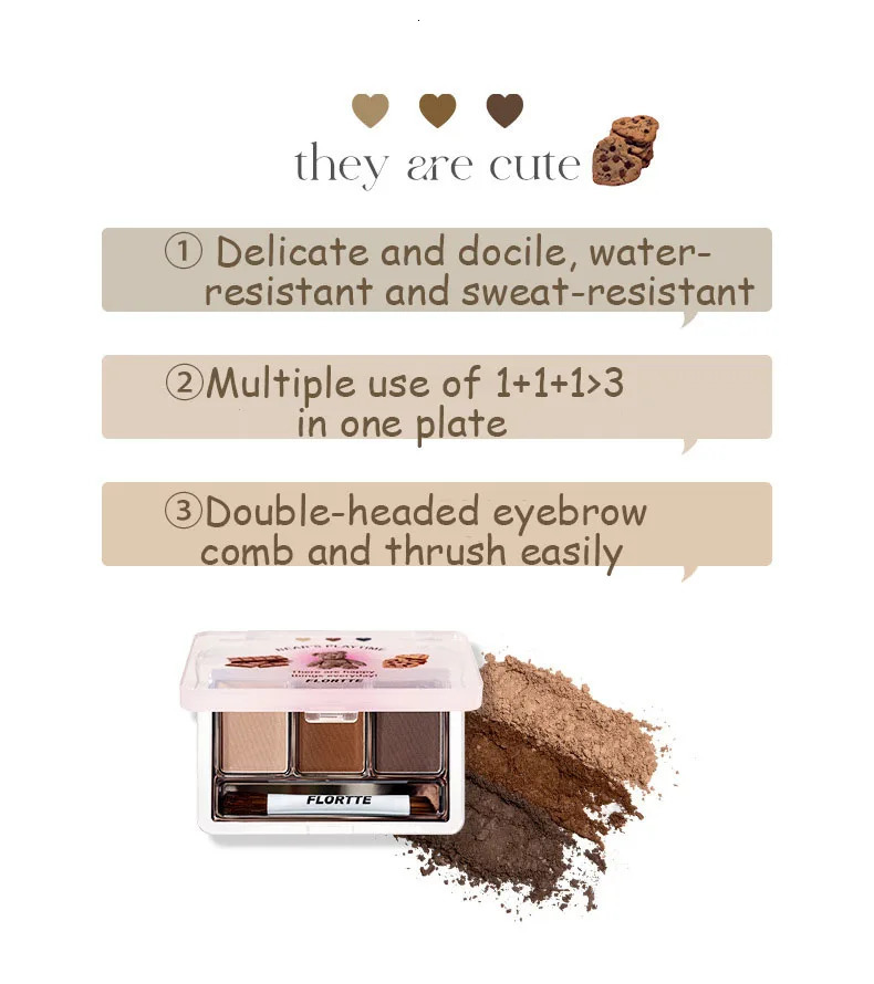 Flortte Beauty Bears e Series 3-color eyelid powder waterproof and stain resistant long-lasting eyelid makeup and cosmetics 241107