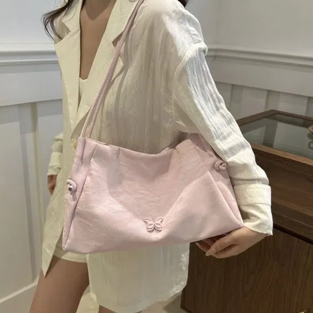 Solid Color Soft PU Shoulder Bag Magnetic Buckle Korean Style Texture Underarm Bag Waterproof Stylish Y2K Butterfly Handbag