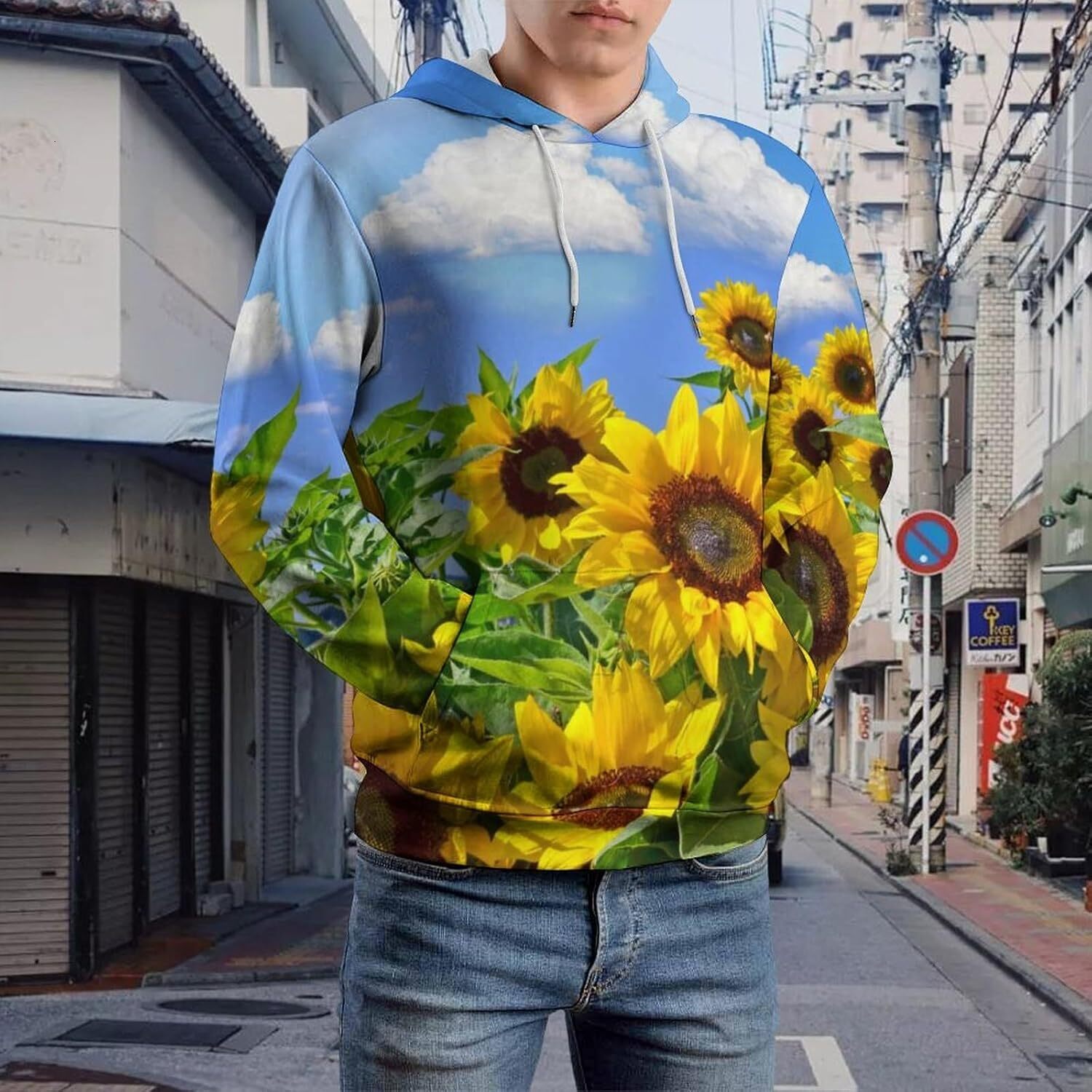 Hoodie for Mens Womens Beautiful Sunflowers Hoodies for Men 3D Print Pullover Hooded Drawstring Loose Sweatshirt with Big Pockets Graphic Trendy Sunfl