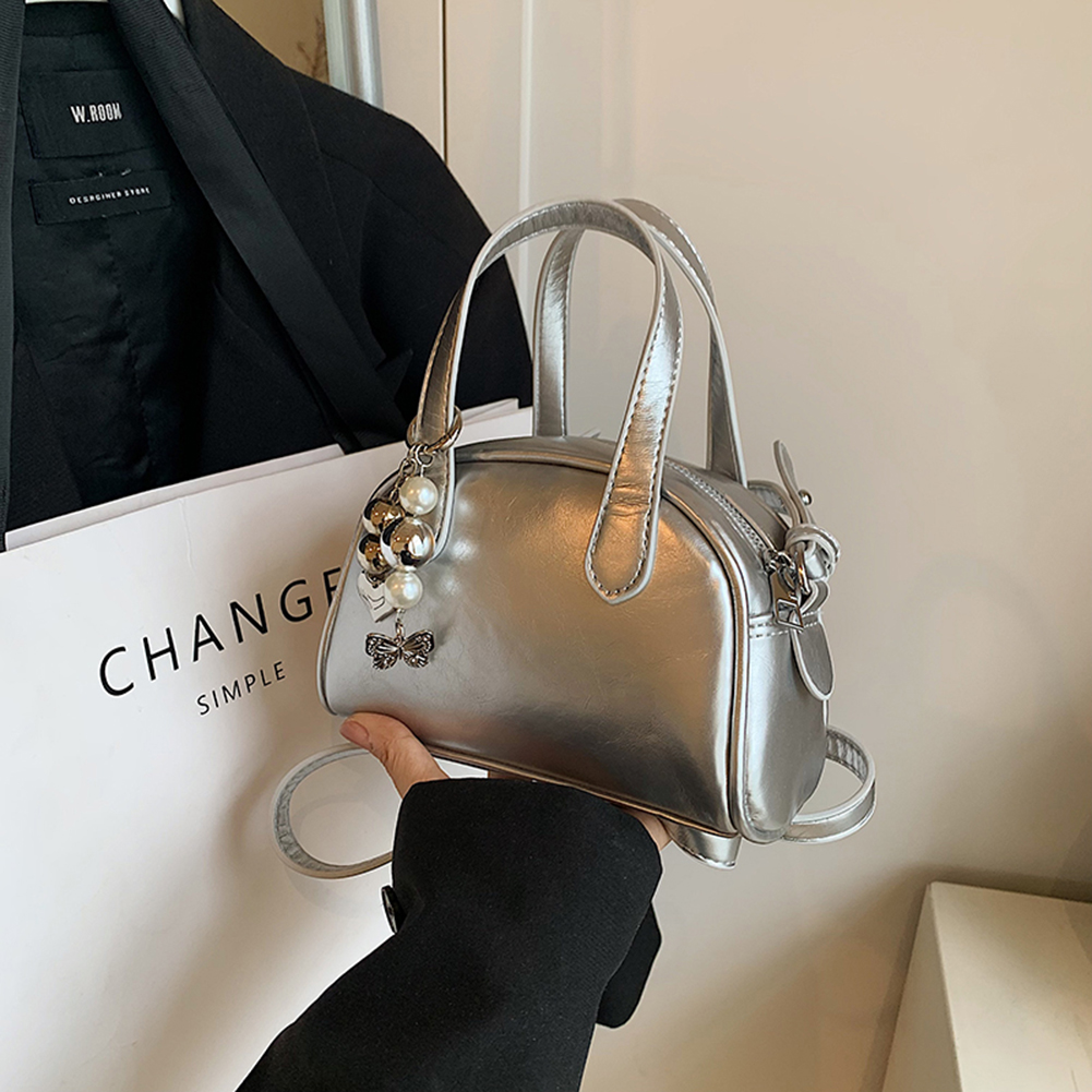 Women PU Fashion Shoulder Bag Solid Color Simple Satchel Purse with Pendants Stylish Messenger Bags for Party Vacation