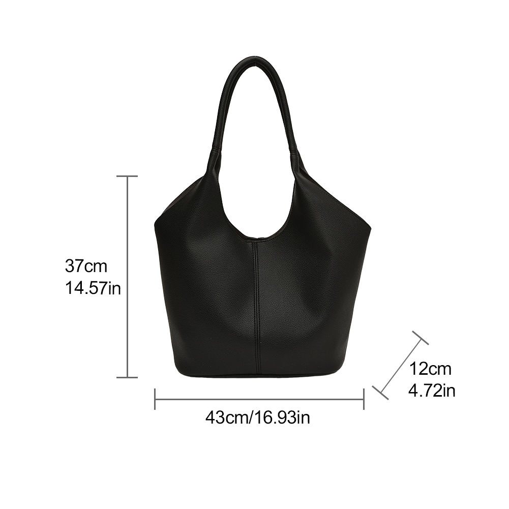 Women PU Tote Bag Vegan Leather Bucket Bag Large Capacity Trendy Commuting Bag Solid Color Fashion Shoulder Bag Chic Hobo Bag