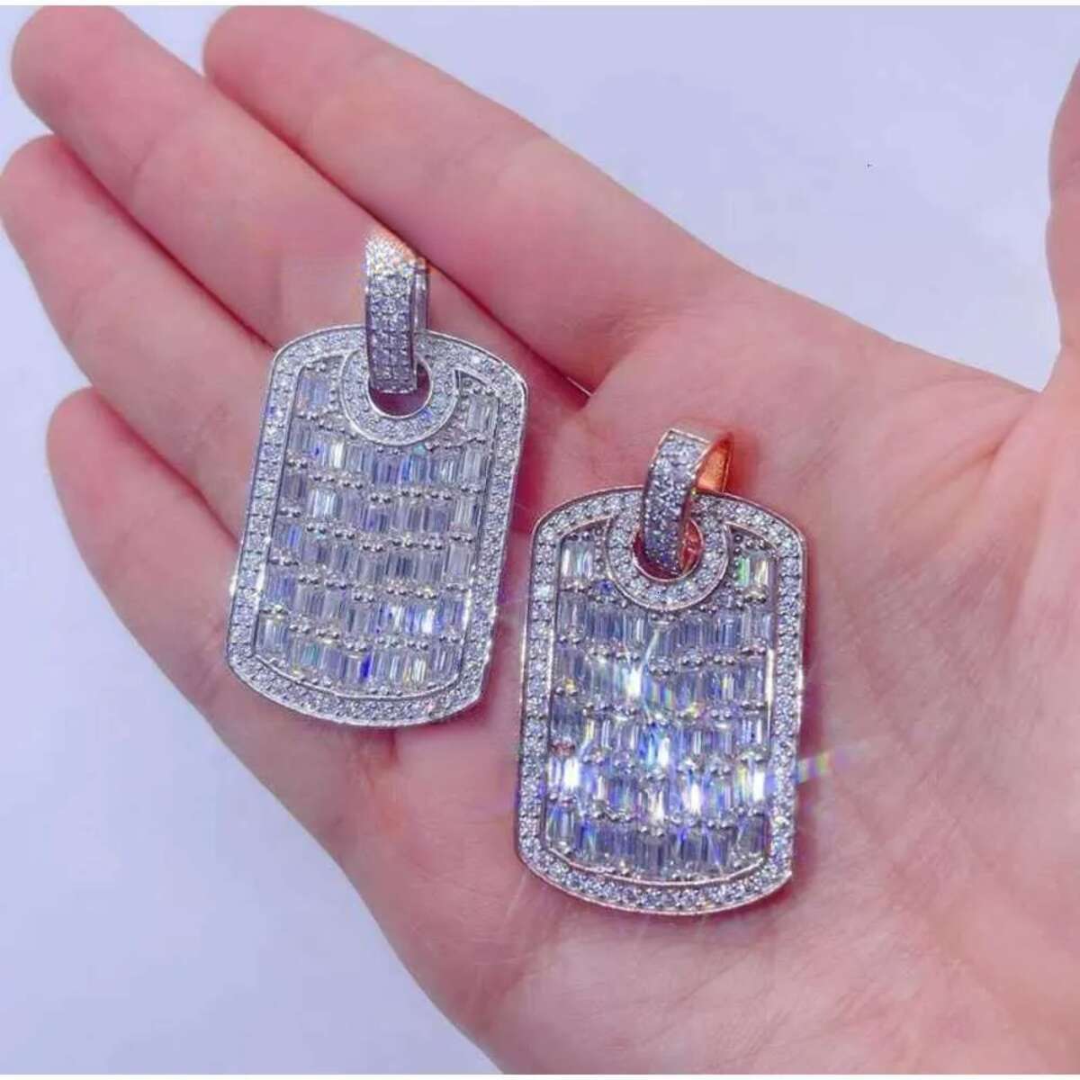14k rose gold plated sterg sier hip hop men emerald cut vvs moissanite dia dog tag pendant