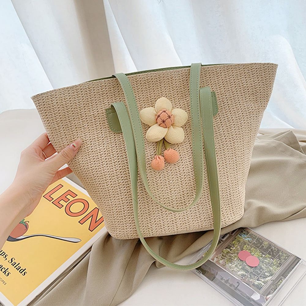 Beach Straw Shoulder Messenger Bag Women Bohemian Summer Woven Bucket Shoulder Handbag Handmade Crossbody Bags For Women