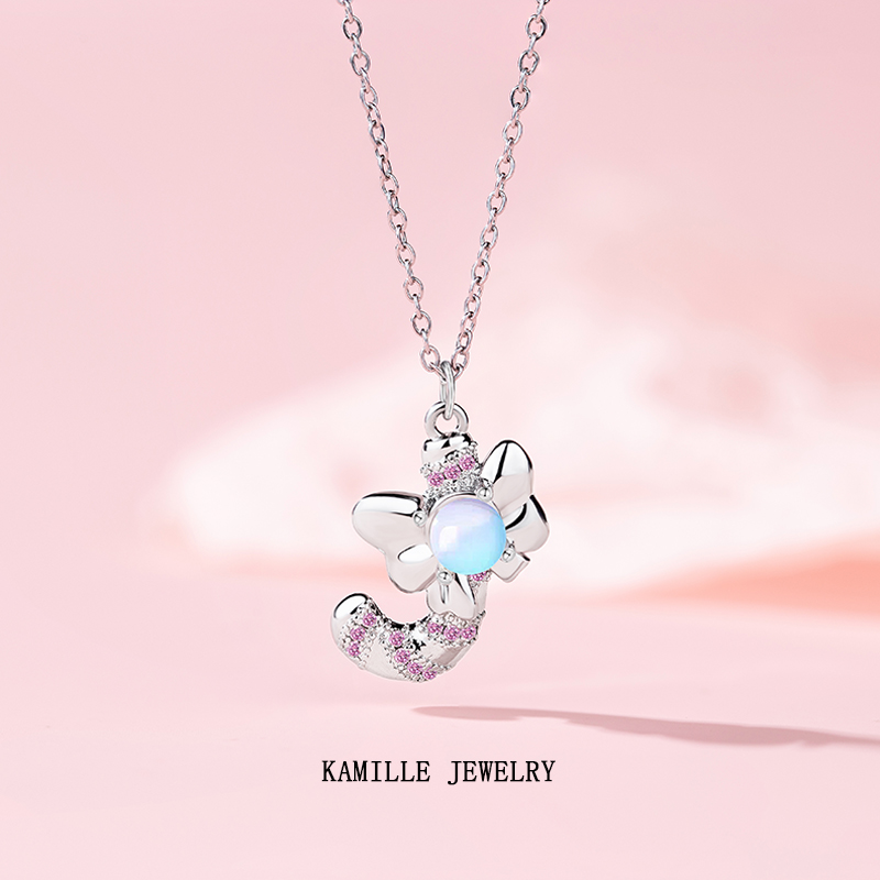 Women's Original Design Moonstone Cane Pendant with Sparkling Zirconia for Christmas