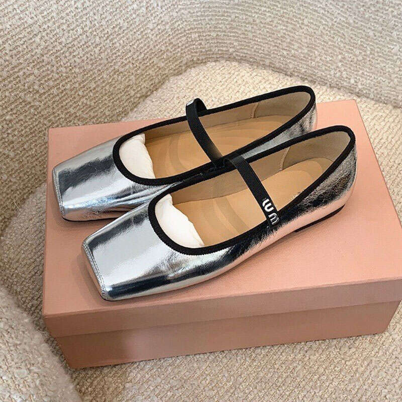 Women Ballet Flats Fashion Square Toe Pumps Soft Leather Slip-on Casual Female Mary Jane Office Lady Work Thin Shoes