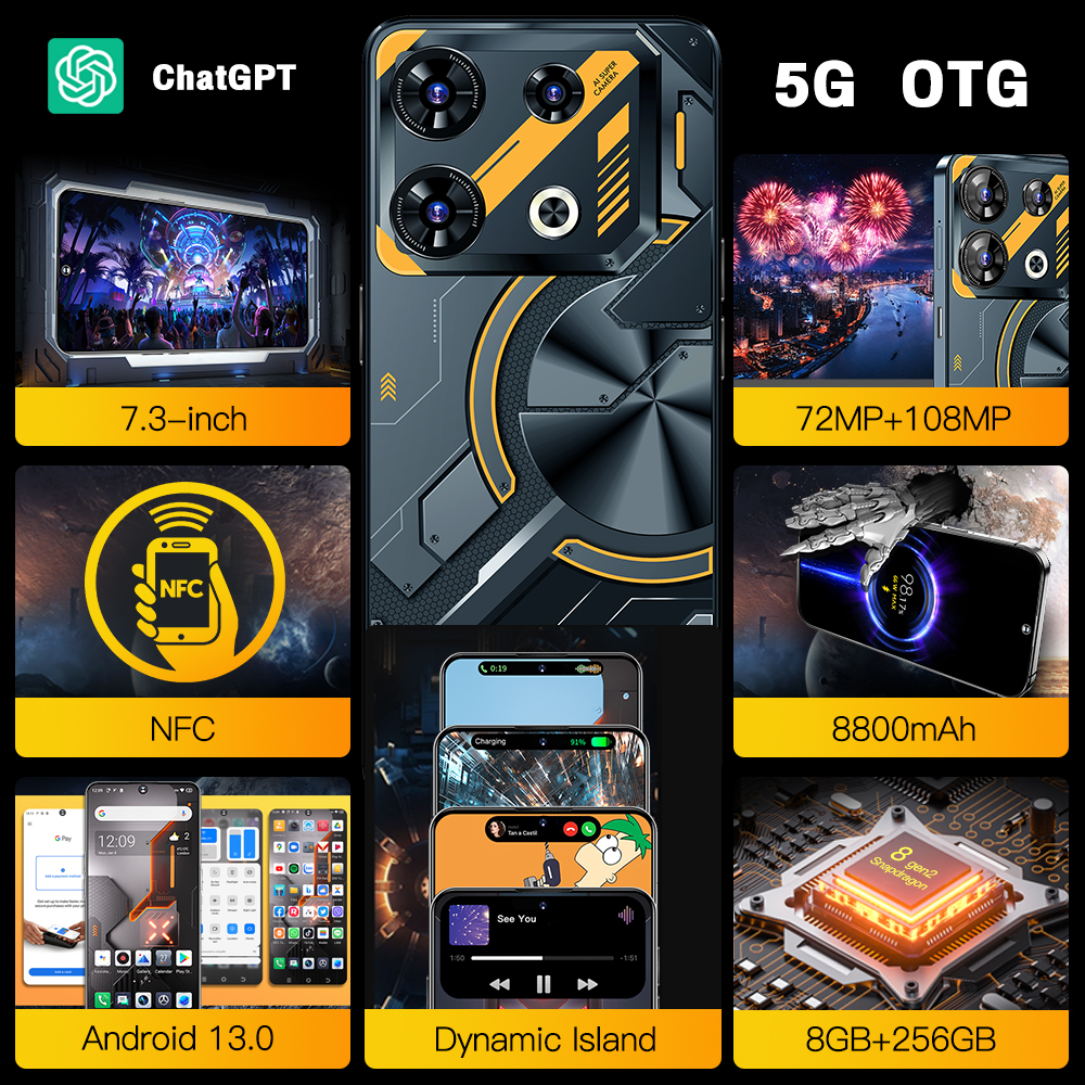 7.3-inch GT10PRO Unlocks NFC features 256GB 128GB touch screen USB Phone android Smartph