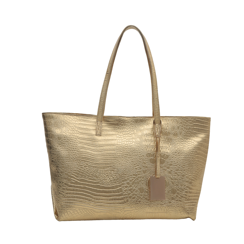 Women PU Crocodile Print Handbag Large Capacity Stylish Shoulder Purse Solid Color Crocodile Pattern Tote Bag Chic Hobo Bag