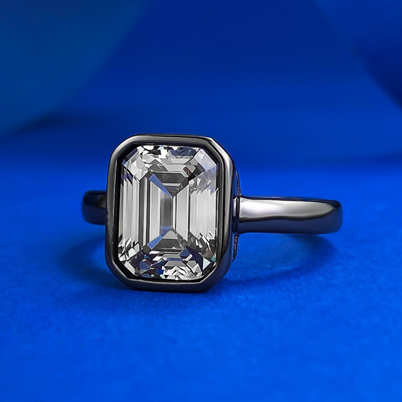 Genuine Authentic S925 sterling Silver Vintage Jewelry Asscher Cut Grey Black Moissanite Diamond Gemstones Party Eternity Elegant Women Wedding Band R