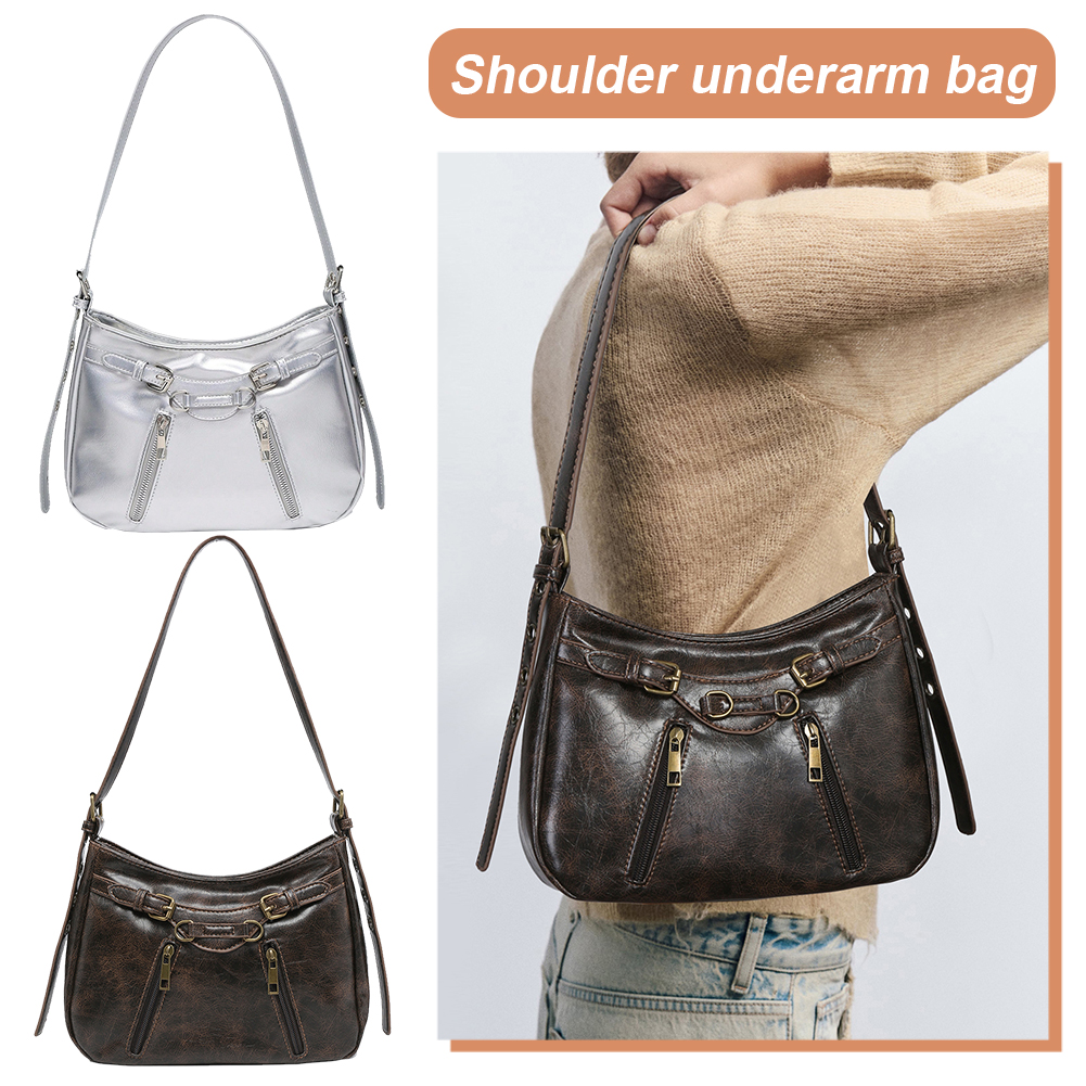Shoulder Bag for Women Adjustable Strap Underarm Bag PU Leather with Zipper Satchel Purse Clutch Purse for Work Travel