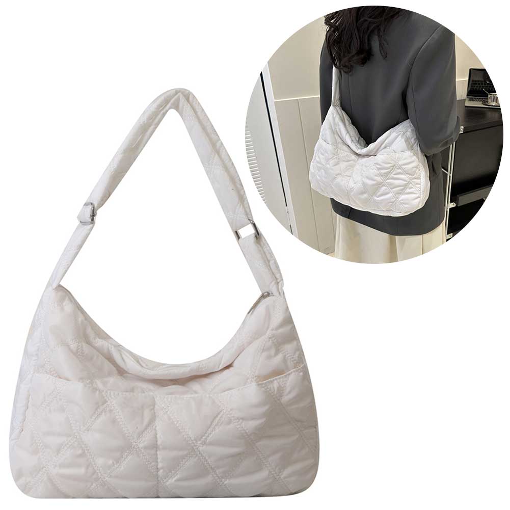 Women Soft Nylon Side Bags Puffy Tote Bag with Adjustable Strap Large Capacity Lady Shoulder Crossbody Bags for Daily Office Use