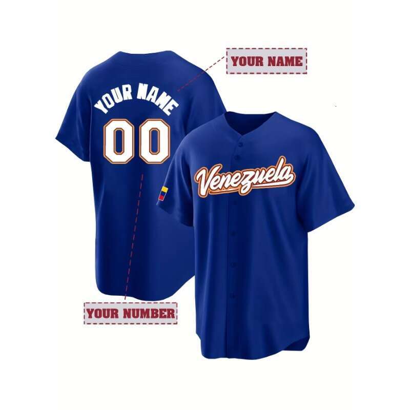 2025 Personalized Name&Number Venezuela Baseball Jersey-Men's Loose Fit Short Sleeve Sports Shirt for Team Training Embroidery Design