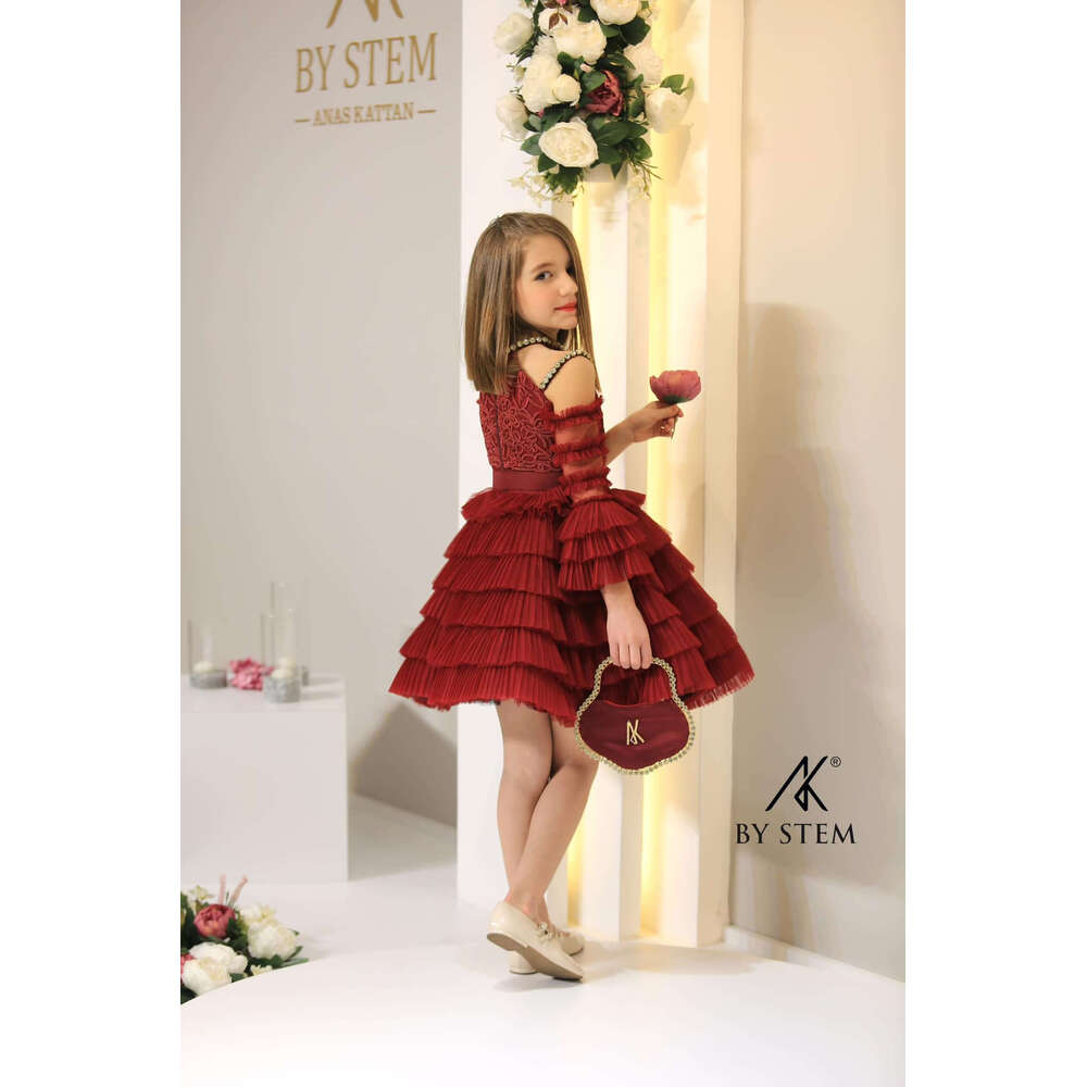BABYONE Off-swholder Communion Dress with Halter-necke Spaking Rhie Stones Cake Tiered A-e Skirt Gown Fomral Clot