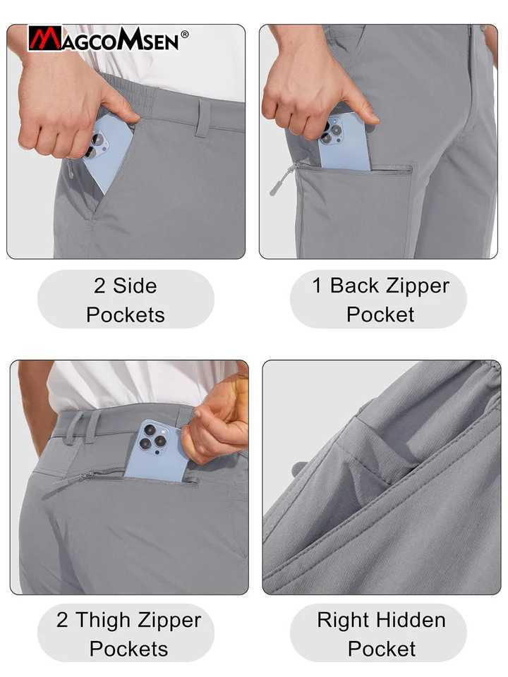 MAGCOMSEN Mens Waterproof Hiking Pants with Multi-pockets Ripstop Hard-wearing Quick Dry Casual Cargo Straight Working Pants LX241107