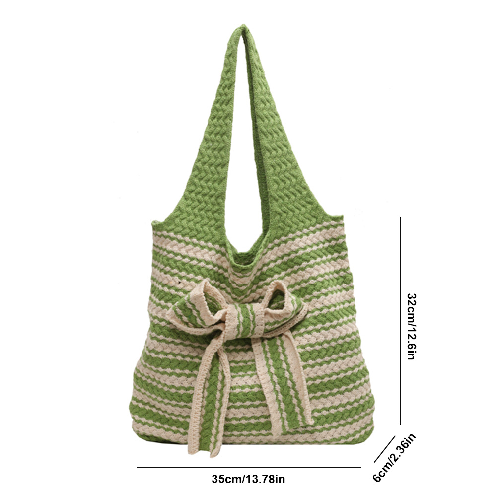 Women Crochet Tote Bag Contrast Color Aesthetic Shoulder Bag Large Capacity Knitted Tote Handbag Woven Bag for Female