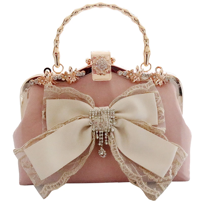Light pink foreign style fairy bow bag chain autumn new versatile sweet shoulder crossbody portable