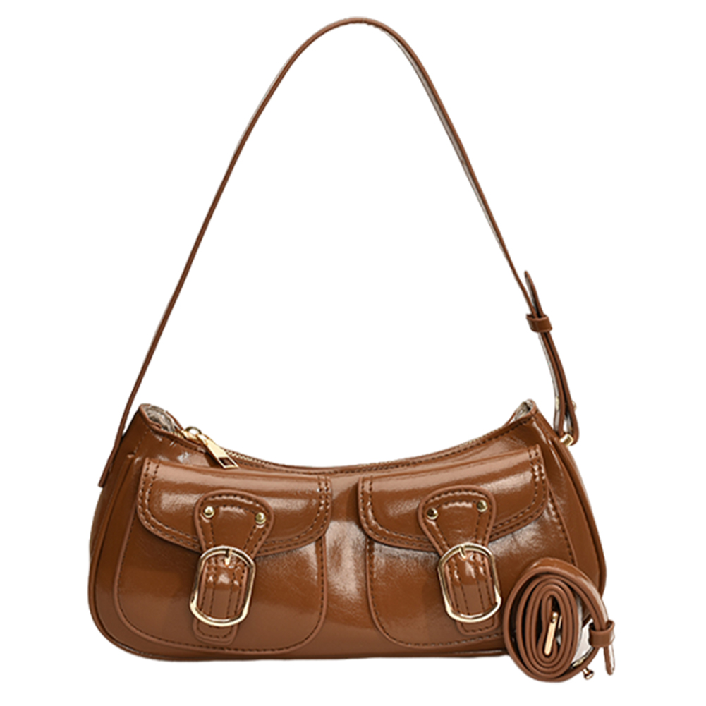 Women Double Pockets Shoulder Bag Adjustable Strap Fashion Crossbody Bag Solid Color Casual Satchel Bag Female Commute Bag