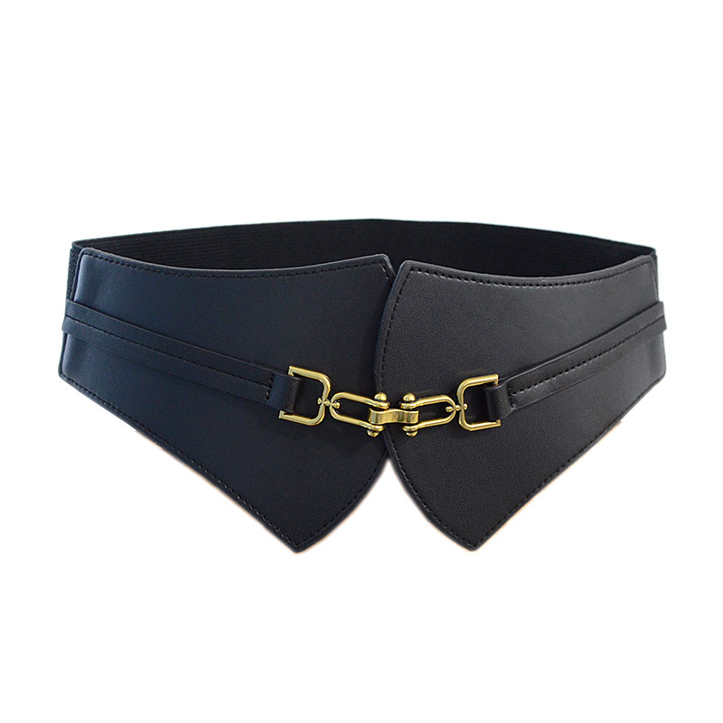 The new women's belt casual simple decorative buckle belt elastic elastic imitation leather wide waistband with coat spot