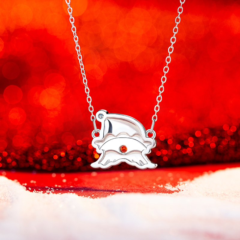 Women's Festive Christmas Collection Oil Drip Santa Hat Charms Necklace