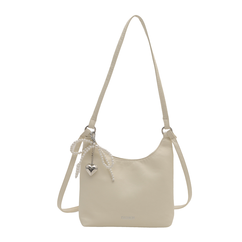Women Fashion Shoulder Bag with Pendant Simple Tote Handbag Solid Color Shopping Sling Bag Female Commute Bag