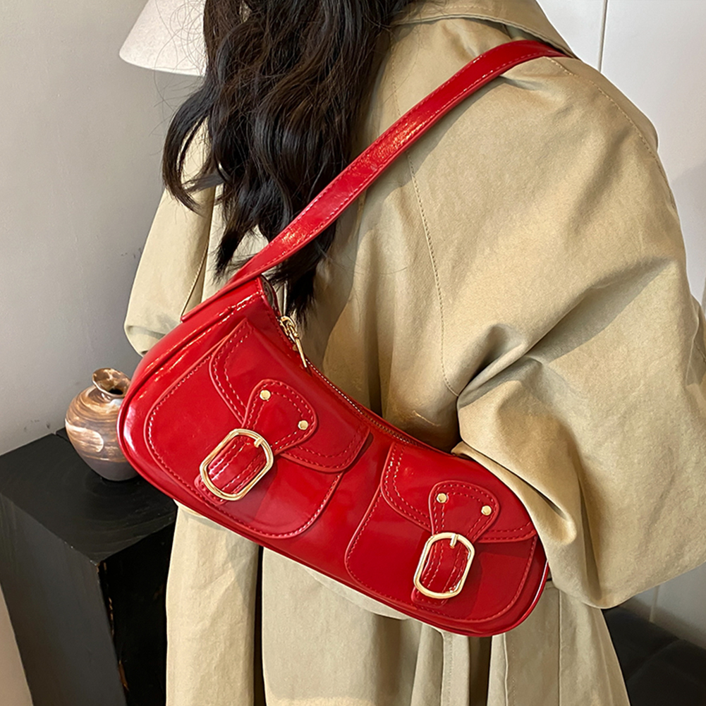 Fashion Leather Shoulder Armpit Bag PU Leather Crossbody Bag Female Simple Small Pocket Design Underarm Handbags and Purses