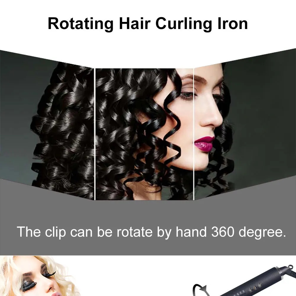 Professional Rotating Iron Curling Roller Nano Black Hair Curler With 230 Degree X251027