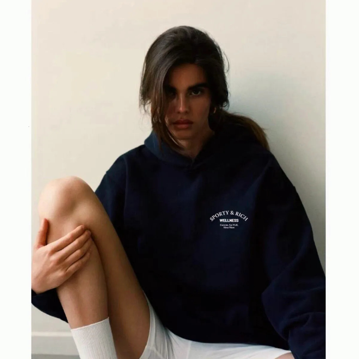 Sport Make You Health American Vintage Women Oversize Navy Cotton Hoodies 90s Street Fashion Autumn Casual Hooded Sweatshirts 241108