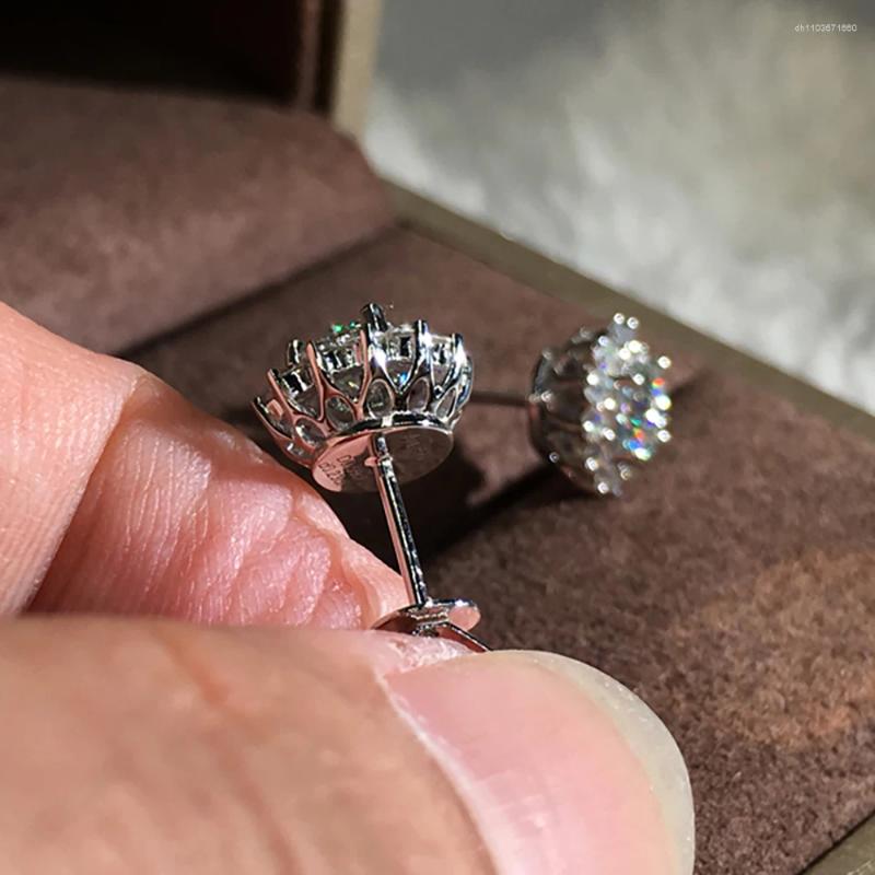 Stud Earrings Custom Solid 14K White Gold 2 Carat Women Wedding Anniversary Engagement Party Round Sunflower Moissanite Diamond