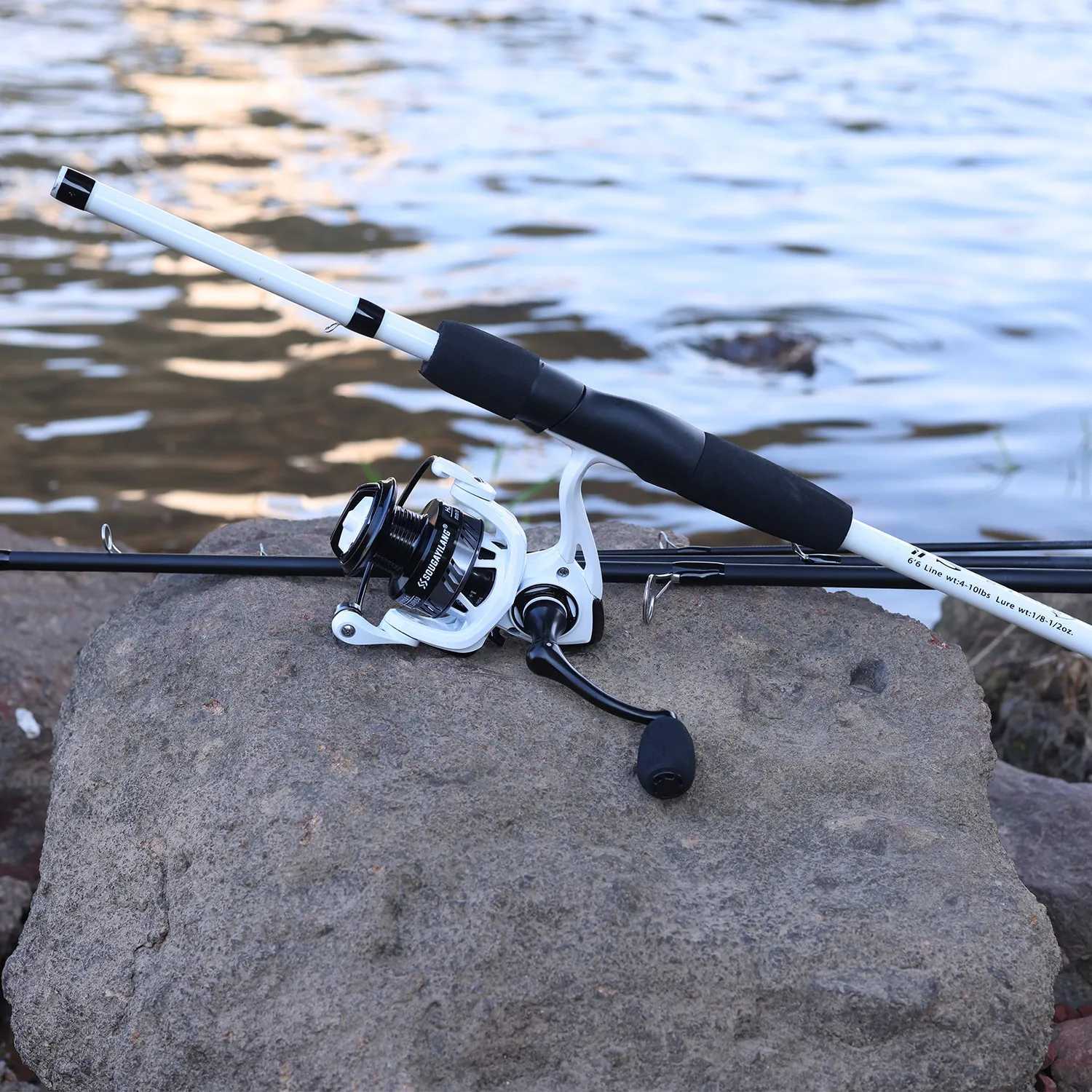 Sougayilang white rotating fishing rod and reel set 4-section bait fishing rod EVA hand rotating fishing reel W241108