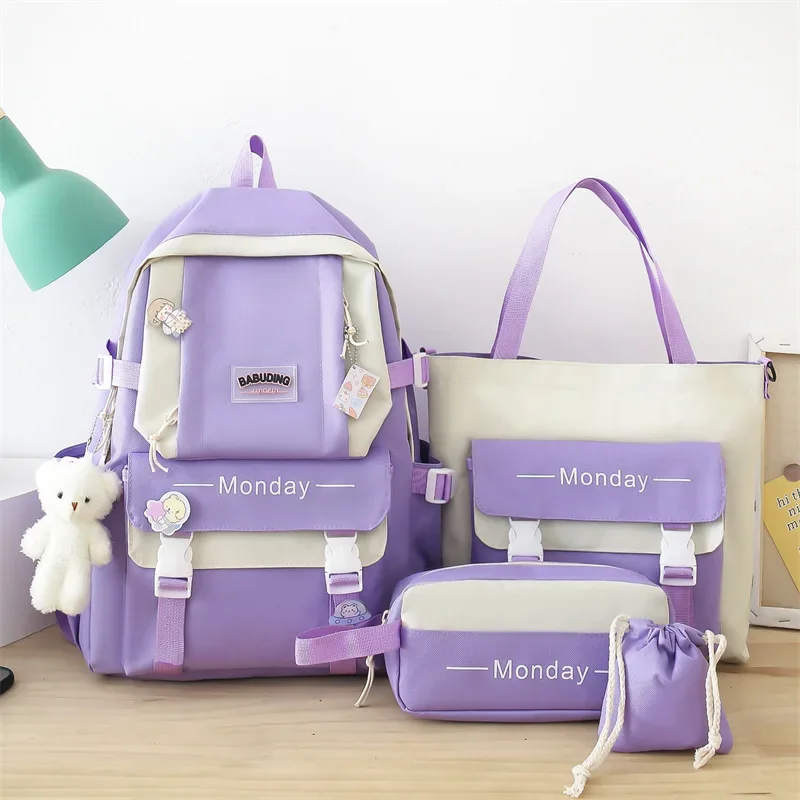 4PCS New Fashion Children School Backpack Cute Women'S Bagpack Bookbag Laptop Bag for Teens Girls Students Bag Rucksack Mochila