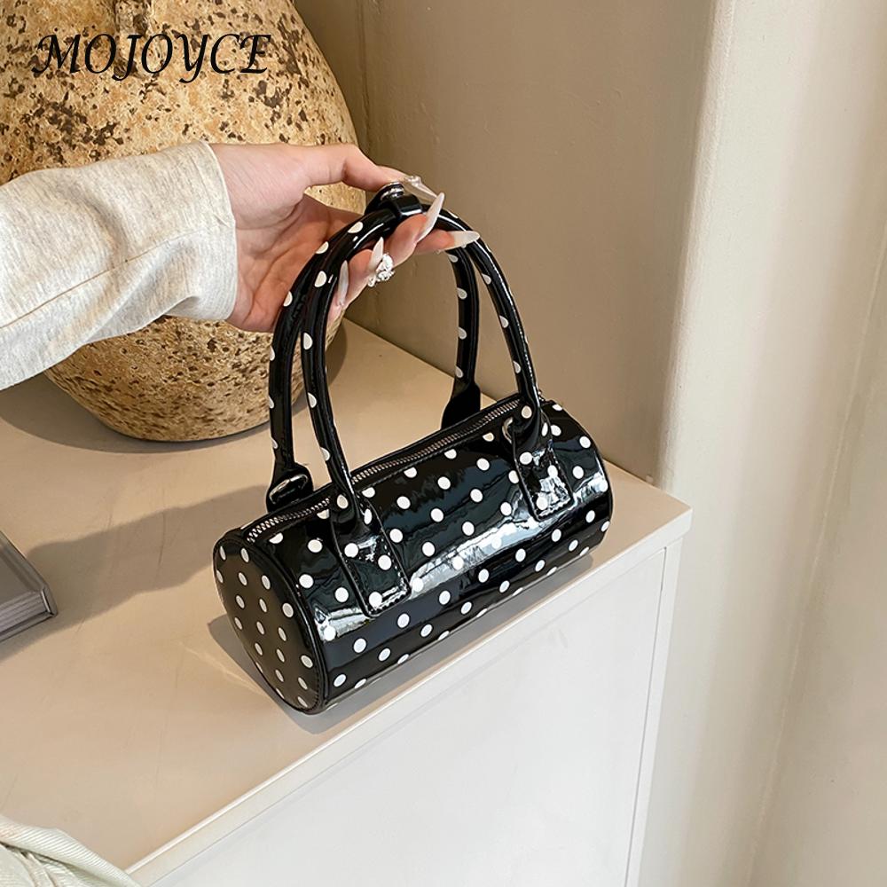 Shoulder Bag for Women Polka Dot Mini Top Handle Purse PU Leather Barrel Shape Cute Handbag Adjustable Strap Clutch Purse